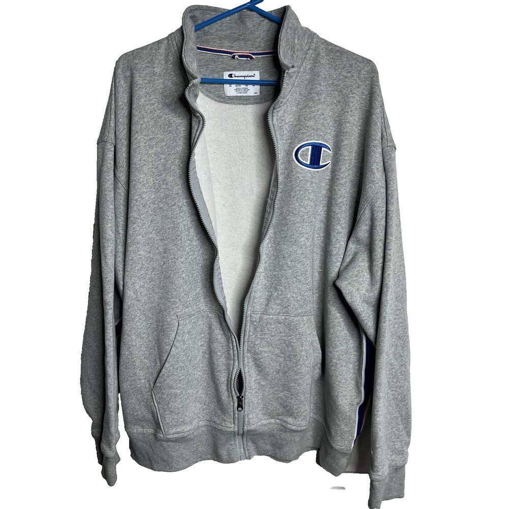 Champion Fleece Sweatshirt Jacket Adult 2XL XXL Gray PowerBlend Striped Sweater‎